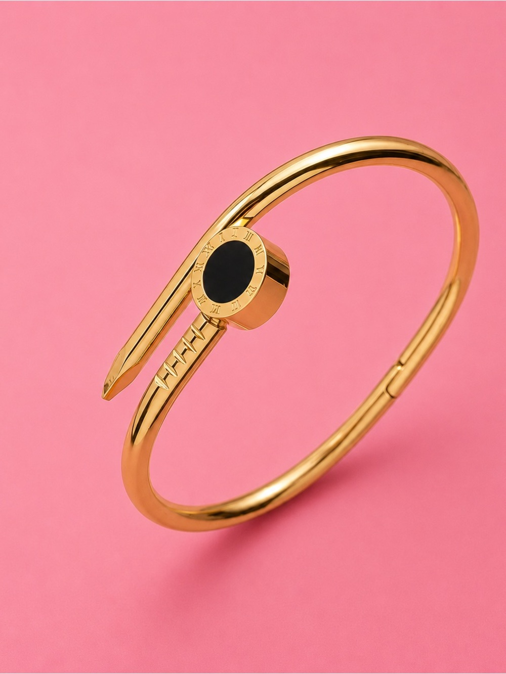 Gold Nail Cuff Black Roman Numeral Circle Bangle Bracelet